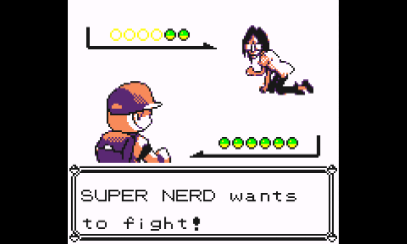 pixel game: a stereotypical skinny nerd is crawling on the floor with his fist up. He wants to fight!