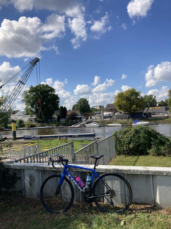 my bike with boats in the background